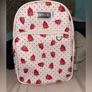 Madden Girl White Backpack with Red Strawberry Print